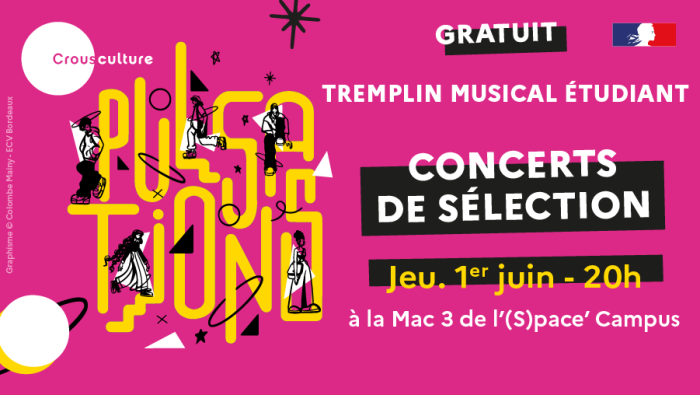 Tremplin Pulsations – Finale nationale – Concerts de sélection 1 Finale Nationale Pulsations le 1er juin à la Mac 3
